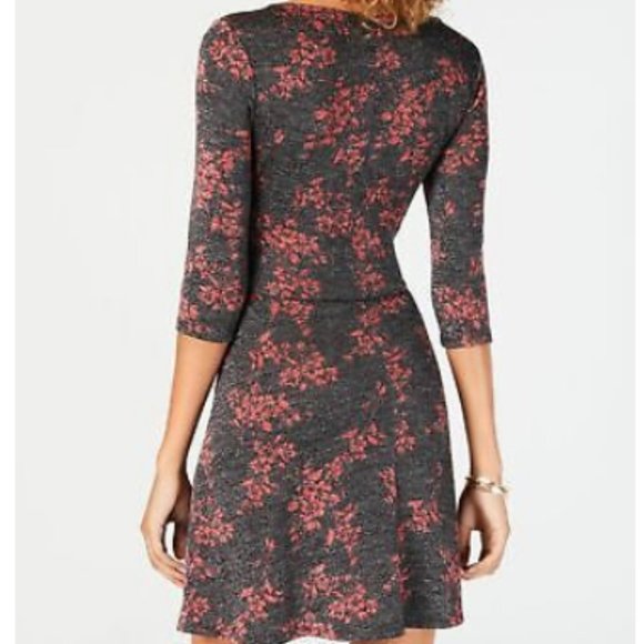 BE BOP Juniors' Metallic Fit & Flare Dress Black/Red XL - Picture 2 of 2